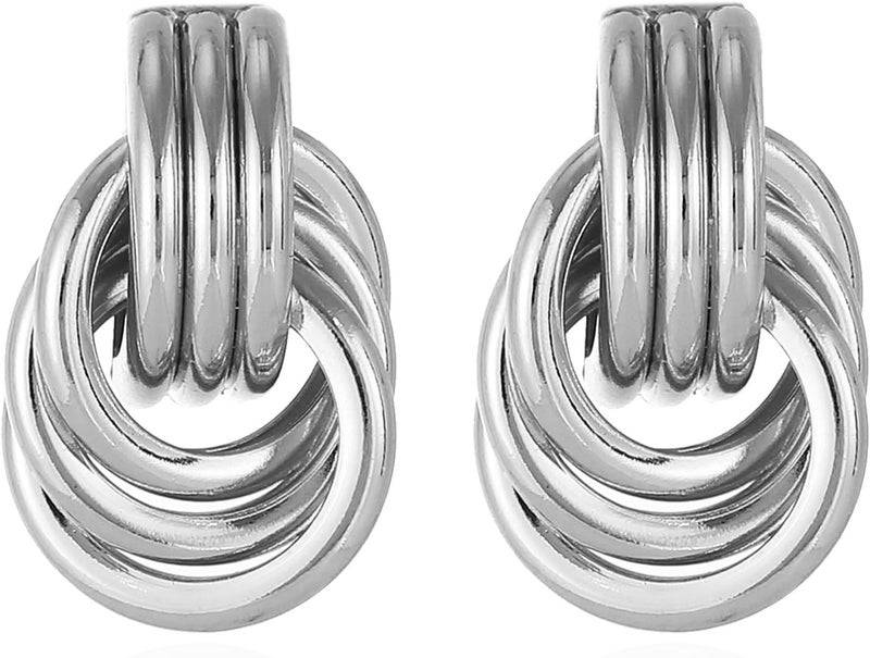 Spiritlele 14K Gold Plated Knot Earrings for Women Gold Silver Earrings Heart Link Drop Dangle Earring Chunky Golden Knotted Statement Jewelry - Image 1